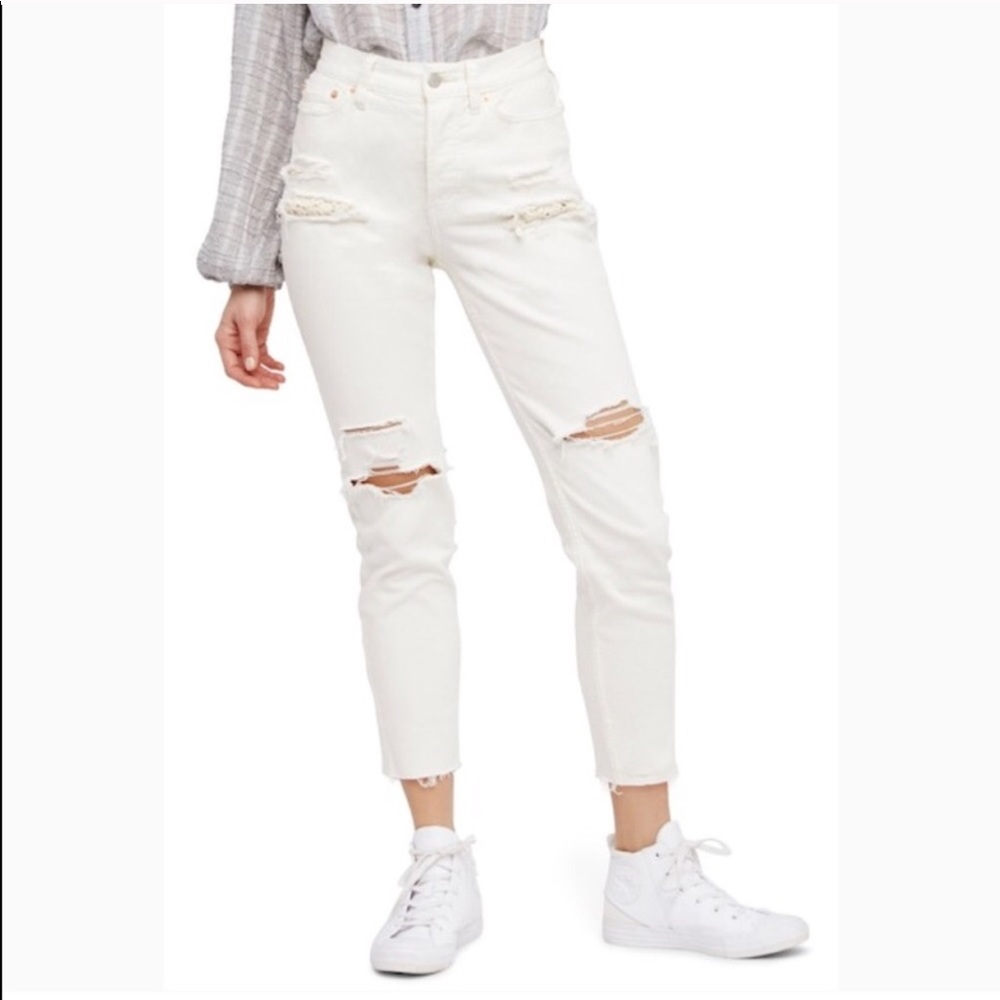 NWT Free People Lace Distressed White Jeans Sz 30
